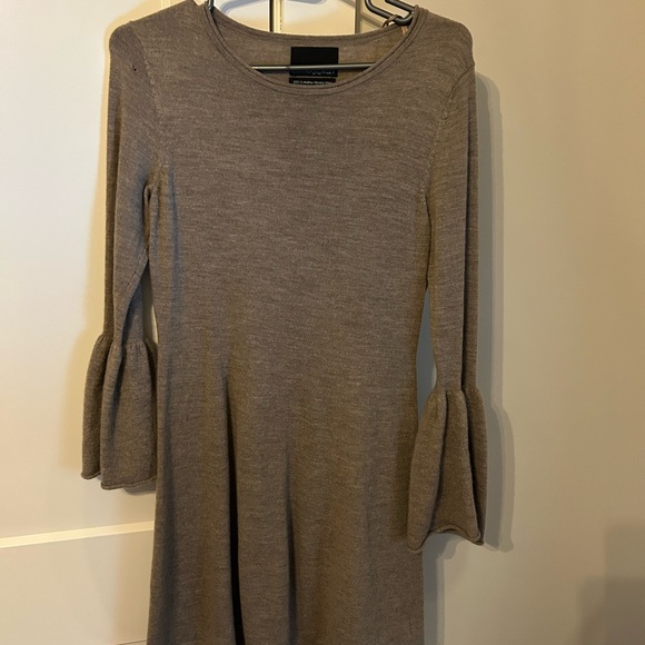 Cynthia Rowley Taupe Long Wool Sleeve Dress - Picture 3 of 6